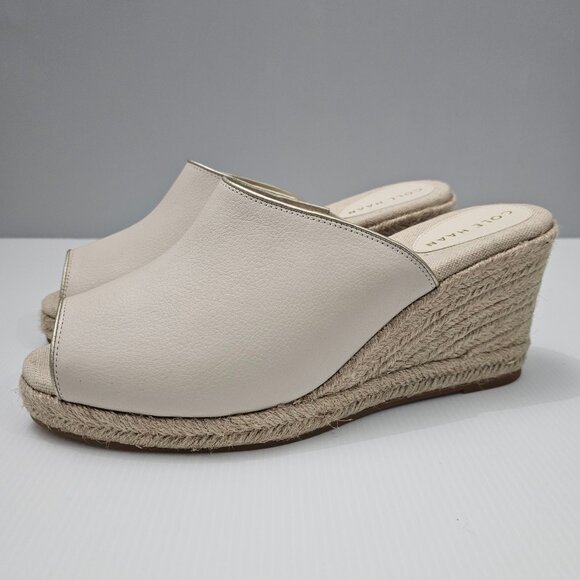 NEW Cole Haan Cloudfeel Southcrest Wedge Espadrille Mule Ivory Leather Size 11 - Picture 12 of 12
